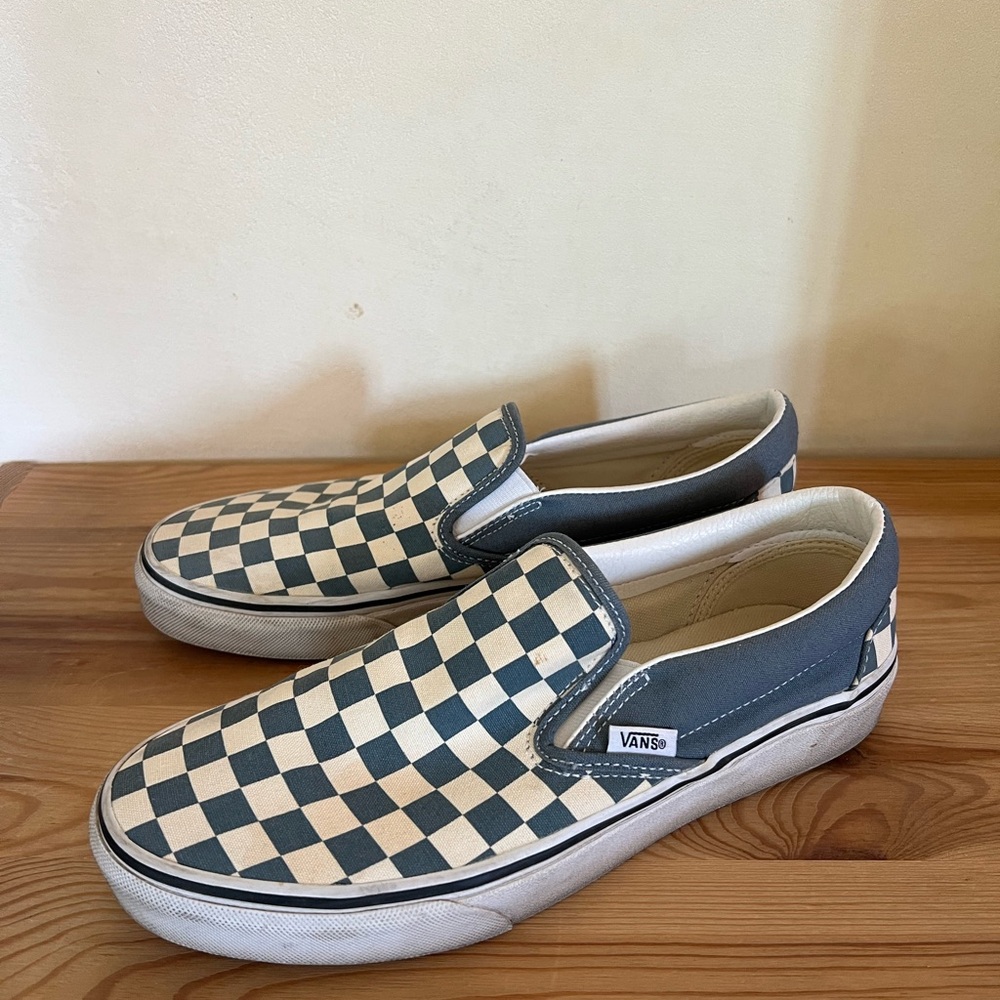 Vans Blue and White Checkerboard Slip-On Sneakers